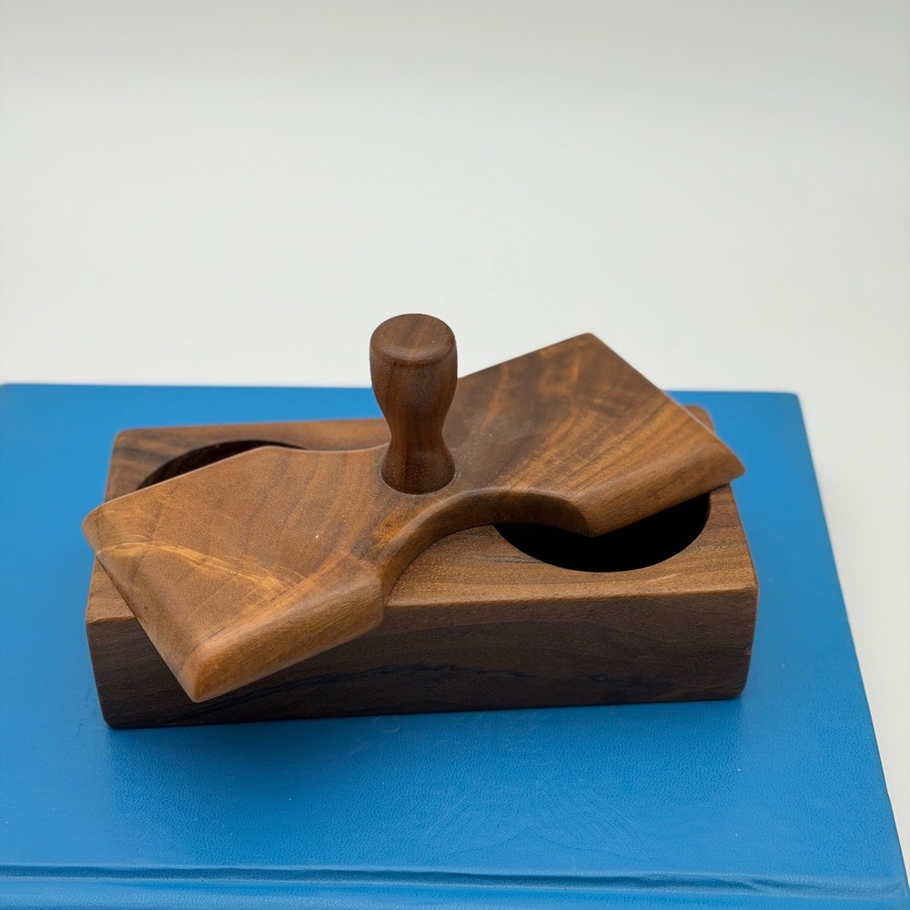 Vintage Handcrafted Solid Wood Swivel Lid Salt Cellar Spice Box MCM